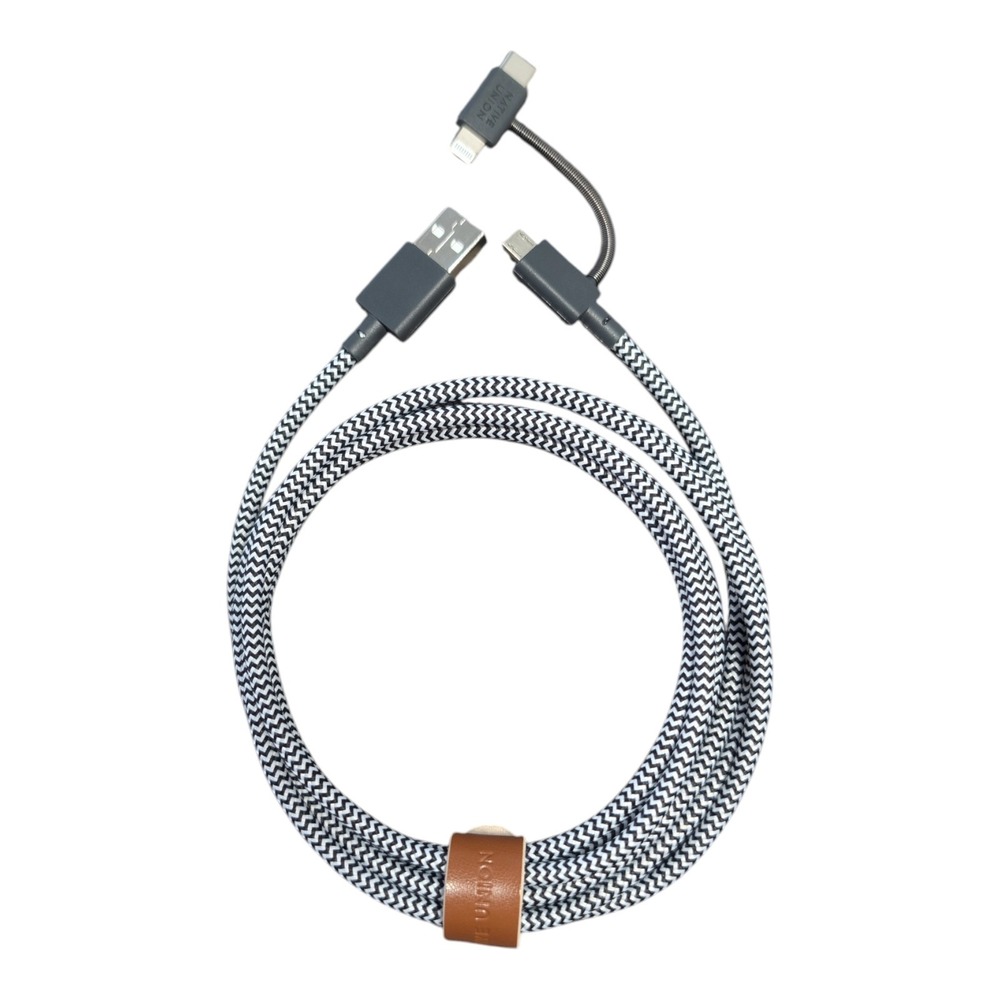 E9-Poly Native Union Belt 6.5' USB-A to Lighting to Micro To USB-C‎ Cable Zebra